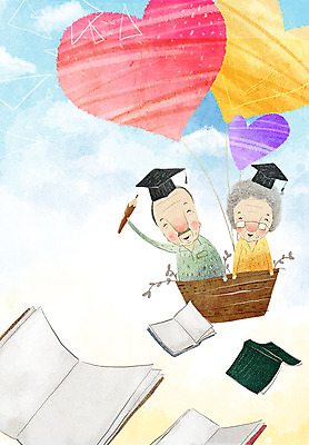 PSD 구름 여자 교육 노년 남자 문화 여유 일러스트 학사모 하늘 사람 성인 일상 생활 책 실버라이프 연필 열기구 하트 비행 복지 즐거움 노인만 성인만 국내일러스트 자연요소 모양 모자_잡화 라이프스타일 감정 졸업 항공교통 학용품 라이프 필기구 사회이슈 파일형식