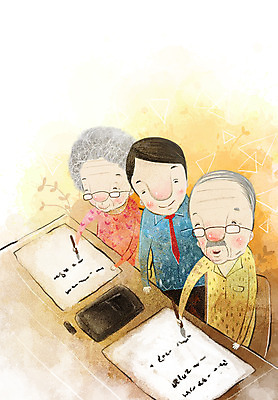 PSD 여자 교육 노년 남자 문화 안경 여유 일러스트 서예 사람 성인 일상 생활 세명 실버라이프 붓 복지 한지 즐거움 머루 노인만 성인만 국내일러스트 한국전통 라이프스타일 잡화 감정 종이 라이프 사회이슈 파일형식