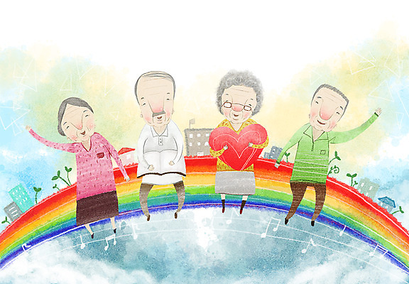 PSD 구름 여자 교육 노년 남자 문화 여유 무지개 음표 일러스트 주택 사람 여러명 성인 건물 일상 생활 책 실버라이프 하트 복지 즐거움 노인만 성인만 국내일러스트 자연요소 모양 라이프스타일 건축물 기호 감정 음악 다수 라이프 사회이슈 파일형식