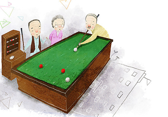 PSD 여자 교육 노년 남자 문화 여유 일러스트 사람 성인 일상 생활 세명 실버라이프 당구 복지 즐거움 큐 당구공 당구채 노인만 성인만 국내일러스트 라이프스타일 감정 공 라이프 구기 사회이슈 당구용품 파일형식