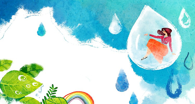 PSD 식물 구름 여자 백그라운드 무지개 일러스트 상상 나뭇잎 한명 사람 성인 판타지 물방울 빗방울 순수 여자만 여자한명만 성인여자만 성인만 국내일러스트 자연요소 1 컨셉 잎 비_날씨 파일형식