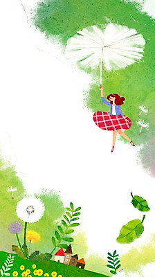 PSD 식물 여자 꽃 백그라운드 일러스트 상상 나뭇잎 주택 한명 사람 성인 판타지 민들레 순수 민들레홀씨 여자만 여자한명만 성인여자만 성인만 국내일러스트 1 컨셉 잎 건물 파일형식