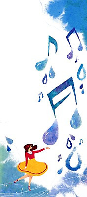 PSD 여자 백그라운드 음표 일러스트 상상 한명 사람 성인 판타지 물방울 춤 빗방울 순수 여자만 여자한명만 성인여자만 성인만 국내일러스트 1 기호 음악 컨셉 문화예술 비_날씨 파일형식