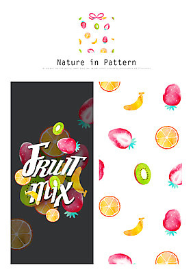 PSD 디자인 ZIP 리본 백그라운드 패턴 오렌지 과일 일러스트 자연 딸기 바나나 키위 사람없음 선물상자 활용 목업 국내일러스트 컨셉 무늬 선물 상자 생태계 파일형식