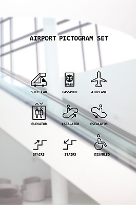 아이콘 비행기 사람모양 사람없음 세트 픽토그램 계단 공항 장애인 엘리베이터 여권 에스컬레이터 2D아이콘 AI파일 모양 항공교통 교통시설 대중교통 장애 파일형식 벡터
