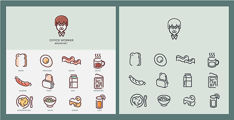 아이콘 남자 얼굴 커피 음식 재료 치즈 사람모양 요리 사람 성인 신체부위 세트 픽토그램 주스 샐러드 우유 직장인 신문 아침식사 계란프라이 토스트 베이컨 남자만 성인남자만 성인만 2D아이콘 AI파일 모양 직업 음료 빵 유제품 돼지고기 간행물 식사 뉴스 계란요리 파일형식 벡터