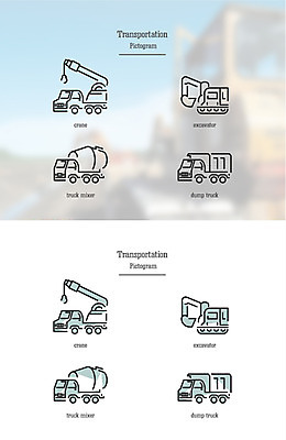 아이콘 건축 육상교통 교통 공사 사람없음 세트 픽토그램 트럭 중장비 포크레인 기중기 덤프트럭 레미콘 2D아이콘 AI파일 교통수단 자동차 건설업 산업장비 파일형식 벡터