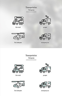 아이콘 교통수단 교통 항공교통 사람없음 세트 픽토그램 헬리콥터 구급차 소방차 사다리차 소방헬리콥터 2D아이콘 AI파일 자동차 비행기 파일형식 벡터