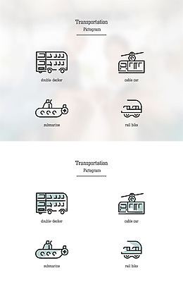 아이콘 육상교통 교통수단 여행 교통 수상교통 사람없음 세트 픽토그램 잠수함 케이블카 이층버스 레일바이크 2D아이콘 AI파일 버스 바이크 파일형식 벡터