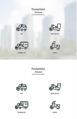 아이콘 육상교통 교통 사람없음 세트 픽토그램 스쿠터 오토바이 택시 캠핑카 퀵서비스 2D아이콘 AI파일 교통수단 승용차 자동차 바이크 서비스 파일형식 벡터