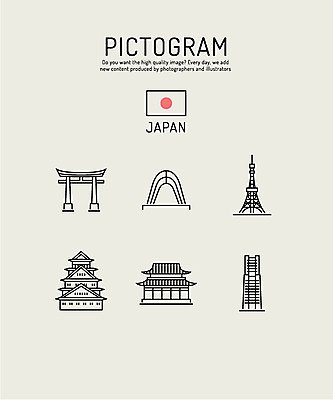 아이콘 건축물 사람없음 관광지 세트 픽토그램 일본 도쿄타워 랜드마크 히메지성 신사_일본건축 2D아이콘 AI파일 건축 아시아 여행 성 일본건축 파일형식 벡터