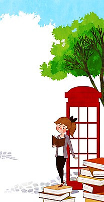 PSD 나무 식물 여자 백그라운드 일러스트 한명 사람 소녀 성인 책 독서 공중전화 여자만 여자한명만 성인여자만 성인만 국내일러스트 1 어린이 전화기 파일형식