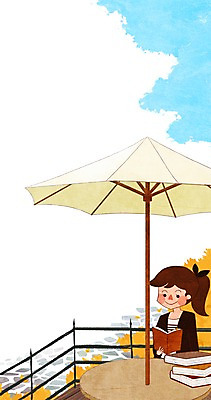 PSD 나무 식물 계절 여자 백그라운드 일러스트 한명 사람 소녀 성인 책 독서 발코니 가을 파라솔 여자만 여자한명만 성인여자만 성인만 가을배경 국내일러스트 1 어린이 파일형식 가을_계절