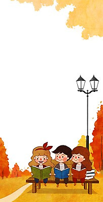 PSD 나무 식물 계절 공원 여자 남자 어린이 백그라운드 가로등 벤치 일러스트 사람 책 세명 독서 가을 어린이만 가을배경 국내일러스트 공공시설 의자 파일형식 가을_계절