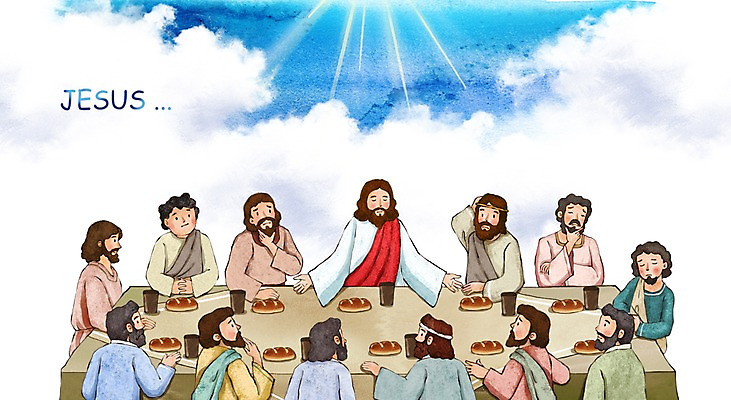 PSD 남자 기독교 종교 빵 캘리배경 일러스트 수채화 사람 여러명 성인 믿음 희망 예수 제자 최후의만찬 남자만 성인남자만 성인만 국내일러스트 감정 음식 다수 백그라운드 신_종교 작품 파일형식