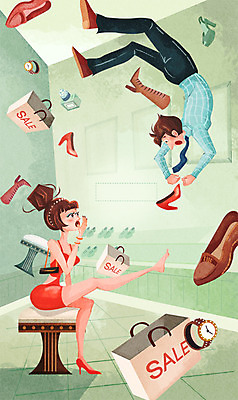 PSD 여자 남자 구두 시계 일러스트 상상 사람 성인 두명 쇼핑 판타지 쇼핑백 향수 무중력 특별함 성인만 국내일러스트 신발 컨셉 가방 화장품 파일형식