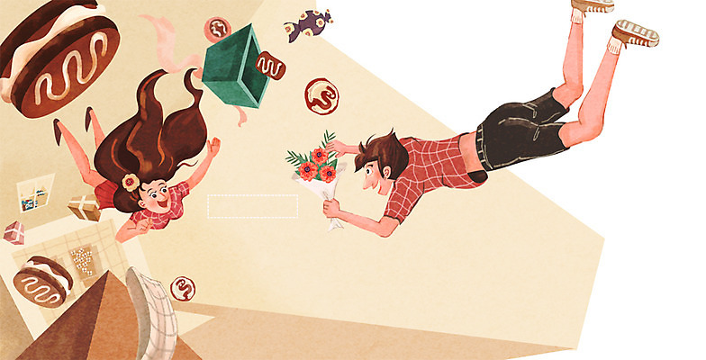 PSD 커플 여자 기념일 남자 꽃다발 일러스트 상상 사탕 선물 사람 이벤트 성인 두명 판타지 초콜릿 무중력 특별함 성인만 국내일러스트 꽃 컨셉 관계 디저트 파일형식