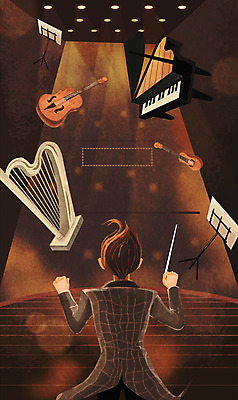 PSD 남자 악기 연주 일러스트 상상 한명 사람 성인 판타지 무대 건반 피아노 바이올린 첼로 지휘자 무중력 특별함 남자만 남자한명만 성인남자만 성인만 국내일러스트 1 음악 컨셉 현악기 음악가 건반악기 파일형식 찰현악기