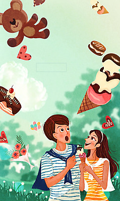 PSD 커플 여자 남자 꽃다발 데이트 일러스트 상상 아이스크림 사랑 사람 성인 야외 두명 판타지 케이크 곰인형 하트 무중력 특별함 성인만 국내일러스트 모양 꽃 감정 인형 컨셉 관계 디저트 파일형식