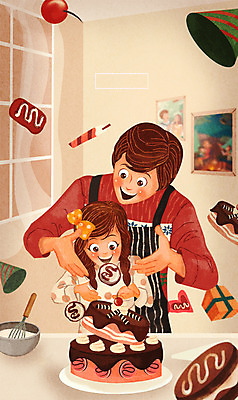 PSD 여자 기념일 남자 어린이 일러스트 가족 상상 선물 사랑 사람 소녀 이벤트 성인 두명 판타지 케이크 생일 제빵 거품기 무중력 특별함 국내일러스트 감정 컨셉 관계 주방용품 디저트 제과제빵 파일형식