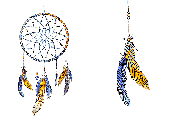 JPG 해외이미지 전통 일러스트 사람없음 장식 파란색 노란색 꿈 깃털 부적 드림캐쳐 해외202004 해외포토 포토 컬러 파일형식 이미지허브