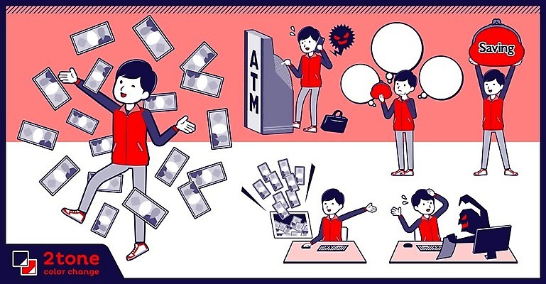 EPS 해외이미지 전신 남자 지폐 돈 생각 일러스트 여러명 성인 빨간색 금융 경제 세트 속임수 범죄 지갑 선택 종업원 책상 판매원 ATM 보이스피싱 성인남자만 해외202004 해외일러스트 직업 컬러 가구 다수 컨셉 사람 재산 피싱 남자만 성인만 파일형식 벡터 이미지허브