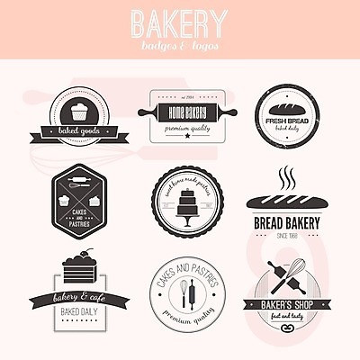 EPS 해외이미지 분홍색 스티커 일러스트 사람없음 세트 라벨 빵집 빈티지 바게트 해외202004 해외일러스트 빵 컬러 컨셉 프레임 상점 파일형식 벡터 이미지허브