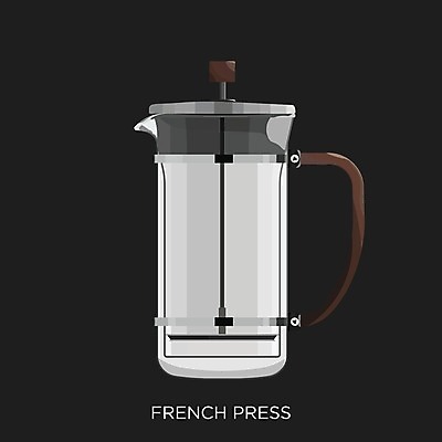 EPS 해외이미지 커피 일러스트 사람없음 검은색 카페 기구 커피용품 프렌치프레스 해외202004 해외일러스트 음료 컬러 상점 오브젝트 파일형식 벡터 이미지허브