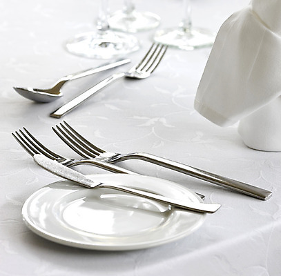 포토 JPG 해외이미지 식기 접시 포크 탁자 사람없음 장식 식당 숟가락 식탁보 흰색 직물 칼 은색 냅킨 해외202004 해외포토 컬러 가구 수저 상점 파일형식 이미지허브