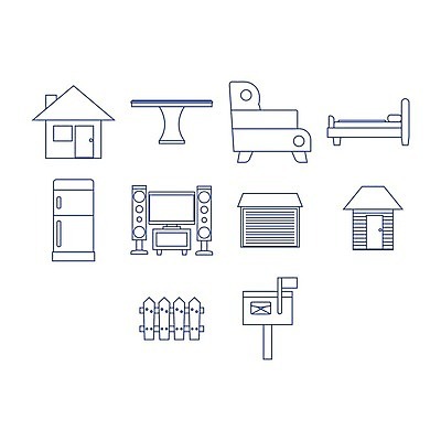 EPS 해외이미지 일러스트 탁자 주택 울타리 세트 소파 침대 만화 수집 심플 차고 해외202004 해외일러스트 가구 의자 건물 담장 파일형식 벡터 이미지허브