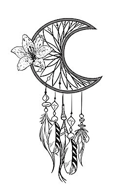 EPS 해외이미지 전통 꽃 일러스트 사람없음 장식 꿈 달 구슬 깃털 부적 드림캐쳐 해외202004 해외일러스트 자연요소 식물 파일형식 벡터 이미지허브