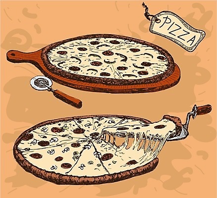 EPS 해외이미지 디자인 일러스트 피자 사람없음 갈색 꼬리표 그림 나무도마 피자주걱 피자집 피자칼 해외202004 해외일러스트 컬러 주방용품 도마 패스트푸드 서양음식 목재 라벨 상점 주걱 파일형식 벡터 이미지허브