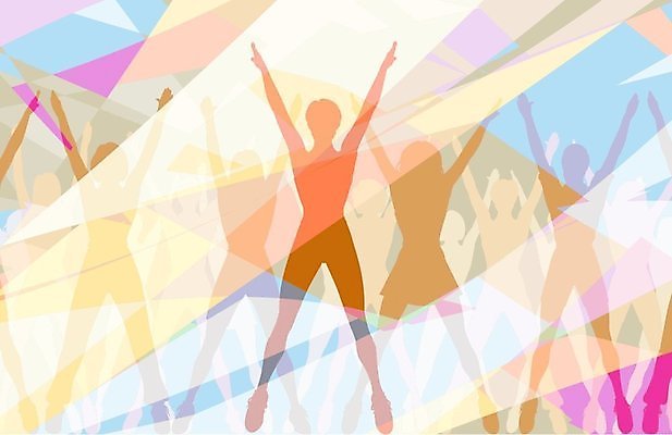 EPS 해외이미지 여자 일러스트 교실 건강 사람 그래픽 컬러풀 운동 점프 그룹 날씬함 연습 체육관 에어로빅 해외202004 해외일러스트 교육 컬러 학교 모션 춤 몸매 파일형식 벡터 이미지허브