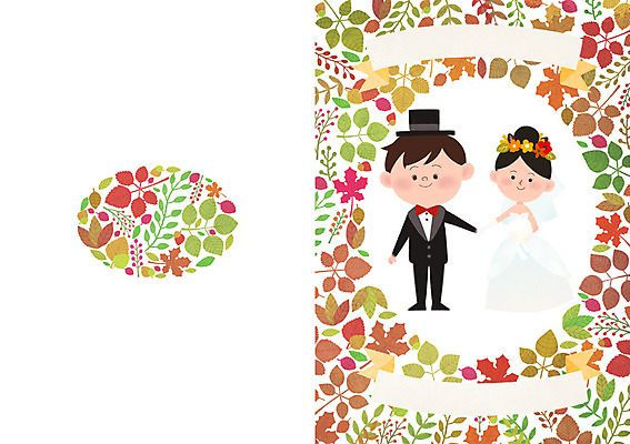 PSD 부부 여자 남자 행복 부케 웨딩드레스 결혼 낙엽 일러스트 함께함 사랑 사람 정장 턱시도 성인 두명 라벨 손잡기 로맨틱 가을 청첩장 웨딩마치 성인만 국내일러스트 커플 드레스 옷 계절 감정 꽃다발 컨셉 잎 모션 카드_감사 프레임 이벤트 파일형식