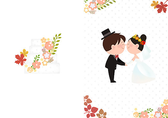 PSD 부부 여자 남자 꽃 행복 웨딩드레스 결혼 낙엽 일러스트 함께함 사랑 사람 정장 턱시도 성인 두명 손잡기 로맨틱 가을 청첩장 맞대기 웨딩마치 성인만 국내일러스트 식물 커플 드레스 옷 계절 감정 컨셉 잎 모션 카드_감사 이벤트 파일형식