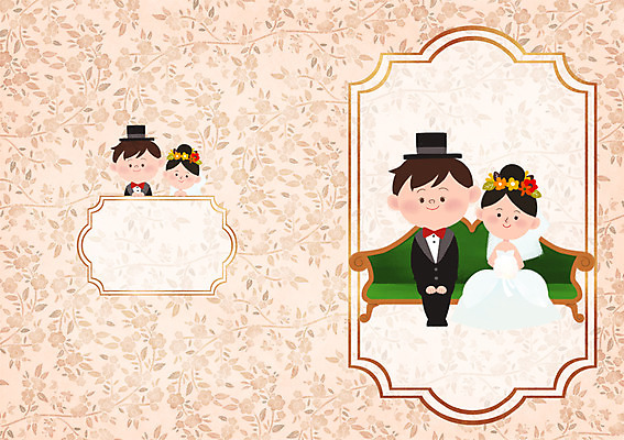 PSD 부부 여자 남자 행복 부케 웨딩드레스 결혼 패턴 일러스트 프레임 함께함 사랑 사람 앉기 정장 턱시도 성인 두명 소파 로맨틱 가을 청첩장 웨딩마치 성인만 국내일러스트 커플 드레스 옷 계절 감정 꽃다발 컨셉 무늬 의자 모션 카드_감사 이벤트 파일형식