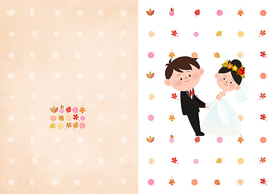 PSD 부부 여자 남자 꽃 행복 부케 웨딩드레스 결혼 낙엽 잎 일러스트 함께함 사랑 사람 정장 턱시도 성인 두명 손잡기 로맨틱 가을 청첩장 웨딩마치 성인만 국내일러스트 식물 커플 드레스 옷 계절 감정 꽃다발 컨셉 모션 카드_감사 이벤트 파일형식