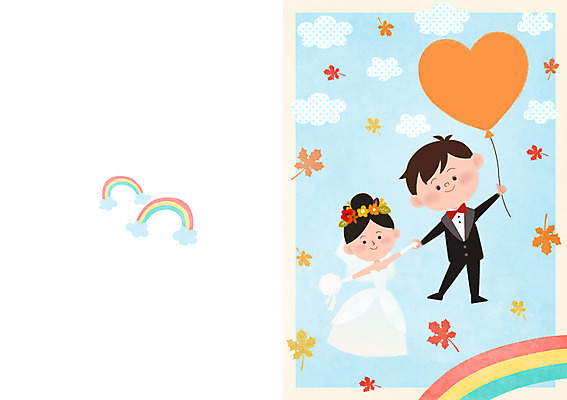 PSD 구름 부부 여자 남자 행복 부케 웨딩드레스 결혼 무지개 낙엽 일러스트 함께함 사랑 사람 정장 턱시도 성인 두명 로맨틱 가을 청첩장 풍선 웨딩마치 성인만 국내일러스트 자연요소 커플 드레스 옷 계절 감정 꽃다발 컨셉 잎 카드_감사 이벤트 파일형식