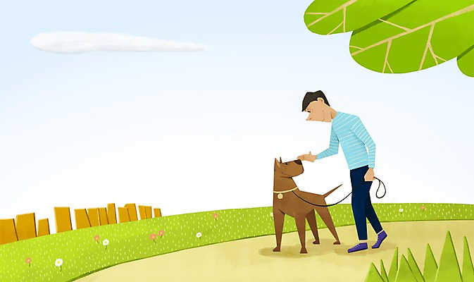 주간 PSD 한마리 공원 남자 일러스트 함께함 한명 사람 성인 야외 반려동물 다정 산책 강아지 소통 남자만 남자한명만 성인남자만 성인만 국내일러스트 자연요소 동물 1 공공시설 컨셉 휴식 개 파일형식