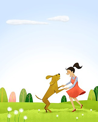 주간 PSD 나무 한마리 여자 꽃 일러스트 함께함 한명 사람 성인 야외 반려동물 손잡기 다정 강아지 민들레홀씨 소통 여자만 여자한명만 성인여자만 성인만 국내일러스트 자연요소 식물 동물 1 컨셉 모션 개 민들레 파일형식