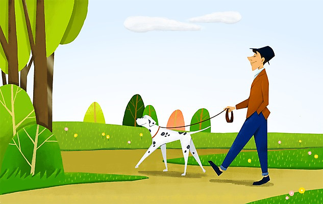 주간 PSD 나무 구름 한마리 공원 남자 일러스트 함께함 한명 사람 성인 야외 반려동물 다정 산책 강아지 주머니손 소통 달마시안 남자만 남자한명만 성인남자만 성인만 국내일러스트 자연요소 식물 동물 1 공공시설 컨셉 모션 휴식 개 파일형식