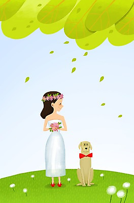 주간 PSD 한마리 여자 꽃 부케 웨딩드레스 결혼 일러스트 나비넥타이 함께함 한명 서기 사람 성인 야외 반려동물 다정 강아지 소통 여자만 여자한명만 성인여자만 성인만 국내일러스트 자연요소 식물 동물 1 드레스 꽃다발 컨셉 모션 넥타이 이벤트 개 파일형식