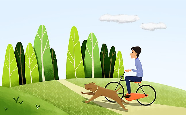 주간 PSD 나무 구름 한마리 공원 남자 일러스트 함께함 한명 사람 성인 야외 반려동물 달리기 자전거 다정 산책 강아지 소통 남자만 남자한명만 성인남자만 성인만 국내일러스트 자연요소 식물 동물 1 공공시설 컨셉 모션 휴식 바이크 개 파일형식