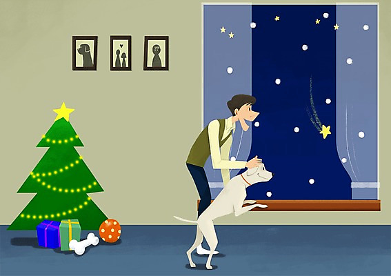 PSD 한마리 남자 액자 크리스마스 겨울 일러스트 함께함 실내 선물 한명 사람 성인 반려동물 크리스마스트리 다정 눈 강아지 소통 개뼈다귀 남자만 남자한명만 성인남자만 성인만 국내일러스트 자연요소 동물 1 계절 기념일 컨셉 날씨 내부 개 애견간식 파일형식