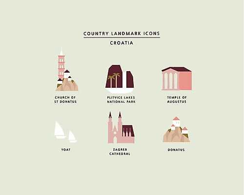 아이콘 호수 요트 신전 국립공원 사람없음 세트 성당 교회 크로아티아 랜드마크 자그레브 2D아이콘 AI파일 공원 유럽 고건축 배_교통 종교건축 건물 파일형식 벡터