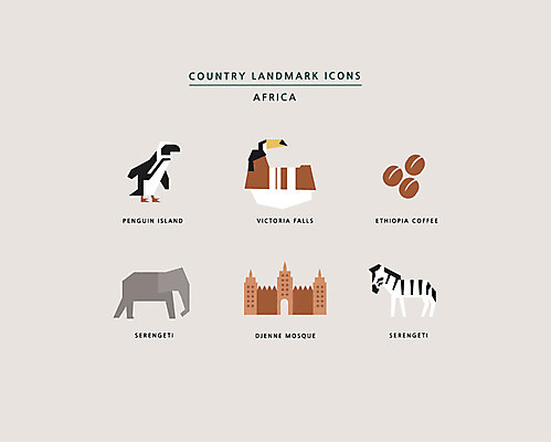 아이콘 아프리카 코끼리 사람없음 세트 폭포 원두 펭귄 모스크 얼룩말 랜드마크 세렝게티 에티오피아 젠네모스크 2D아이콘 AI파일 나라 커피 포유류 자연 조류 말_동물 이슬람교 수단 파일형식 벡터