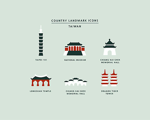 아이콘 신전 사람없음 세트 탑 대만 박물관 랜드마크 타이베이101 2D아이콘 AI파일 건축물 아시아 고건축 파일형식 벡터
