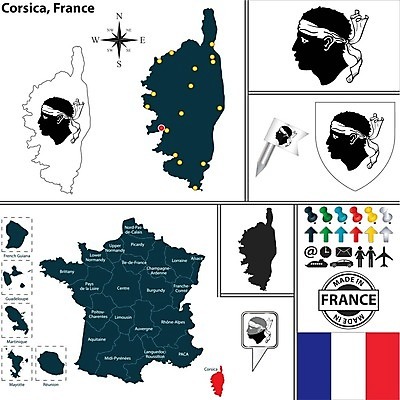 EPS 해외이미지 모양 실루엣 유럽 여행 지도 일러스트 프랑스 깃발 심볼 사인 지역 프랑스어 전국 지도책 코르시카 해외202004 해외일러스트 문자 나라 섬 촬영기법 책 파일형식 벡터 이미지허브