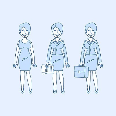 EPS 해외이미지 캐릭터 디자인 드레스 서류가방 일러스트 비즈니스 아이디어 흑백 미술 미소 사람 정장 그래픽 세트 낙서 만화 가득함 그림 클립 마스코트 캐리커처 스타일 해외202004 해외일러스트 일러캐릭터 옷 컨셉 가방 문화예술 촬영기법 표정 파일형식 벡터 잡화 이미지허브
