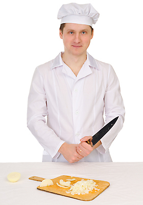 포토 JPG 해외이미지 남자 음식 유니폼 채소 양파 건강 요리 한명 사람 주방 요리사 흰색 작업 칼 먹기 서비스 준비 고립 해외202004 해외포토 직업 1 옷 컬러 모션 파일형식 이미지허브